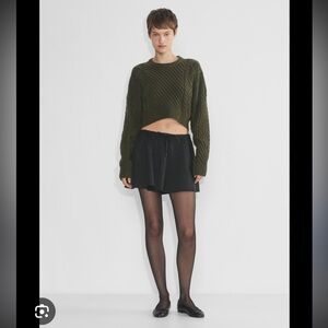 Aritzia Peggy Cropped Cable Knit Sweater in Dark Grey